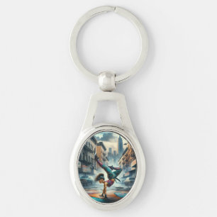 Breakdancer Women in action New York silhouette Key Ring