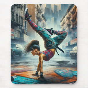 Breakdancer Women in action New York silhouette Mouse Pad
