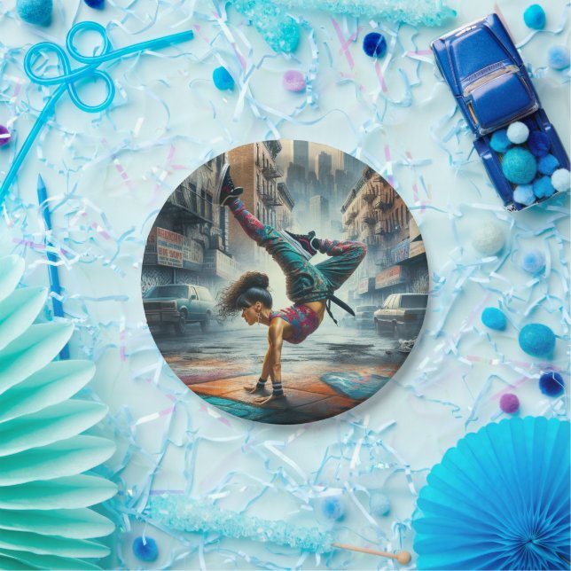 Breakdancer Women in action New York silhouette Paper Plate (Party)