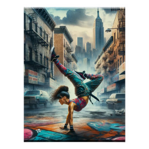 Breakdancer Women in action New York silhouette Poster