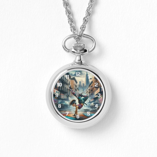 Breakdancer Women in action New York silhouette Watch (Front)