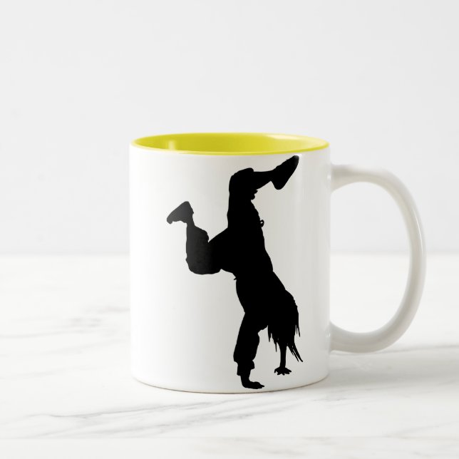 Breakdancer; yellow Two-Tone coffee mug (Right)