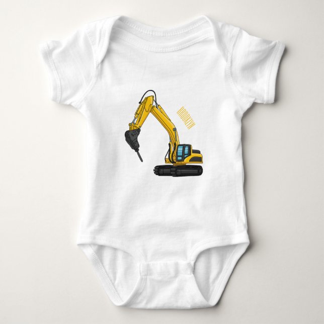 Breaker excavator cartoon illustration baby bodysuit (Front)