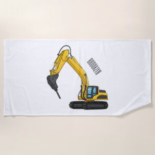 Breaker excavator cartoon illustration beach towel