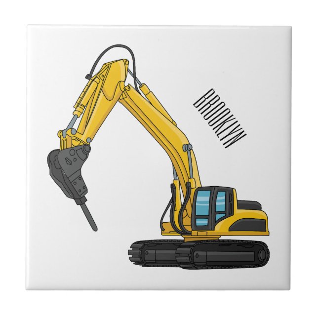 Breaker excavator cartoon illustration ceramic tile (Front)