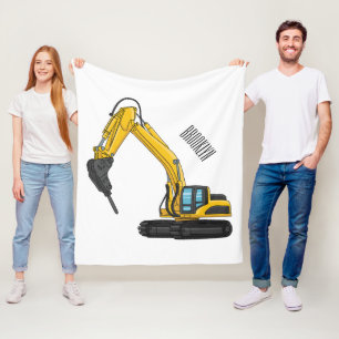 Breaker excavator cartoon illustration fleece blanket