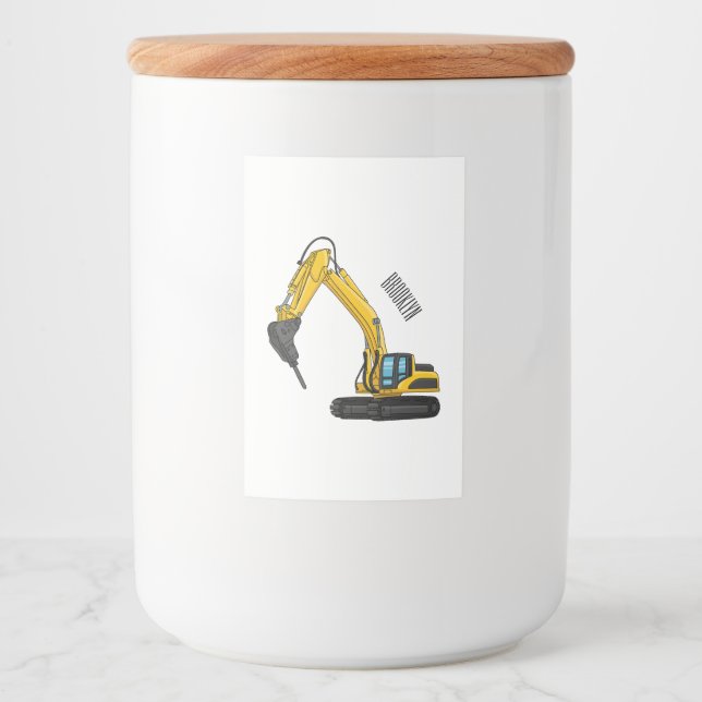 Breaker excavator cartoon illustration food label (Front)