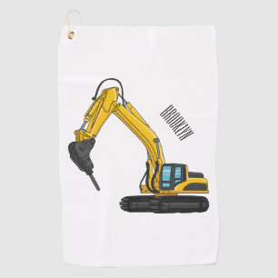 Breaker excavator cartoon illustration golf towel