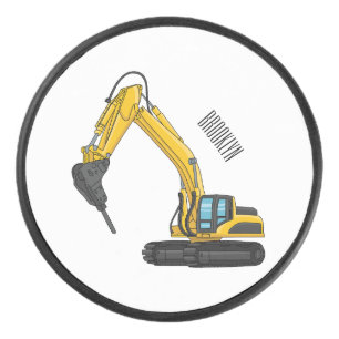 Breaker excavator cartoon illustration hockey puck