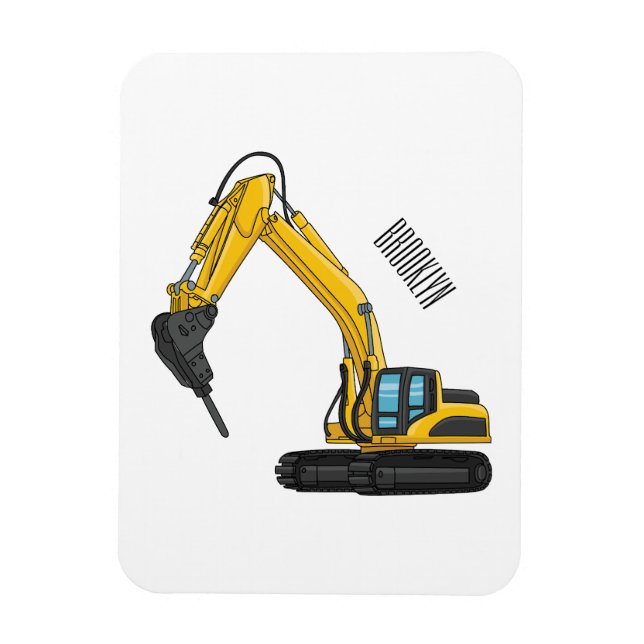 Breaker excavator cartoon illustration magnet (Vertical)