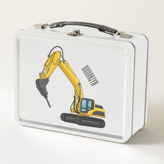 Breaker excavator cartoon illustration metal lunch box (Front)