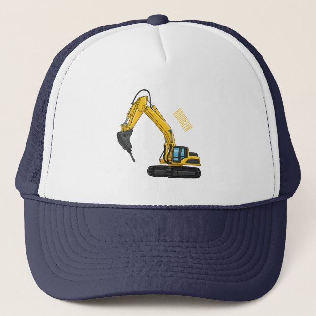 Breaker excavator cartoon illustration  trucker hat (Front)