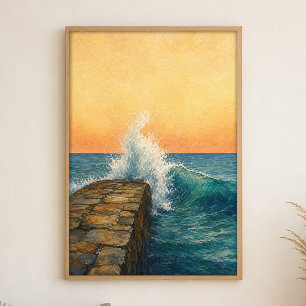 Breaker on the Jetty Watercolour Coastal Poster