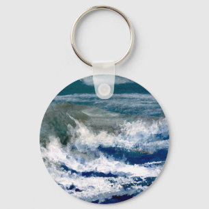Breakers on the Rocks Seascape Ocean Waves Art Key Ring