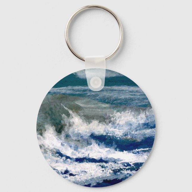Breakers on the Rocks Seascape Ocean Waves Art Key Ring (Front)