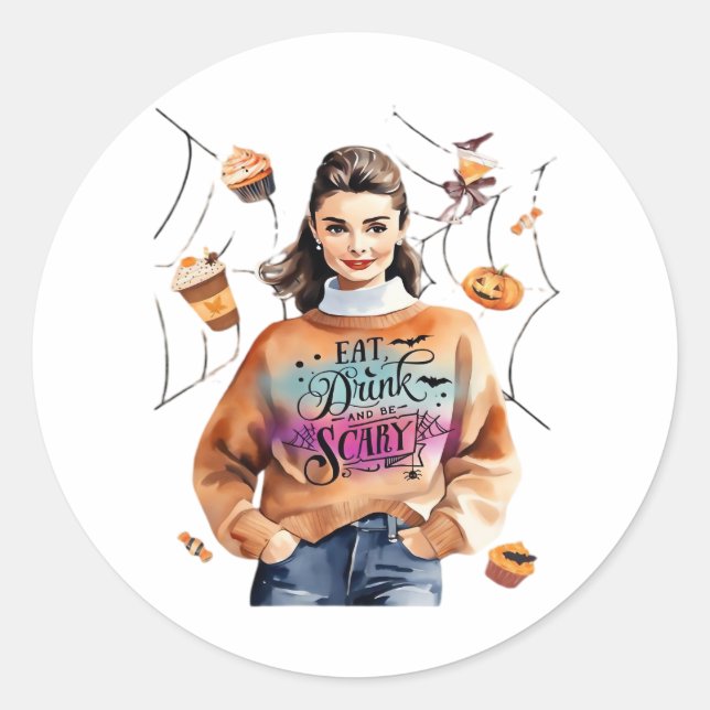 Breakfast At Halloween’s Eat Drink And Be Scary Classic Round Sticker (Front)