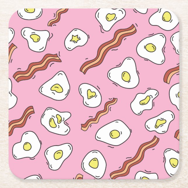 Breakfast Bonanza: Cartoon Delights Square Paper Coaster (Front)