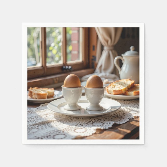 Breakfast Brown Eggs In Egg Cups Napkin (Front)
