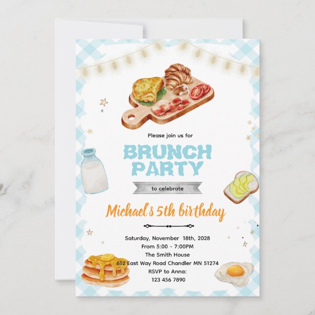 Breakfast brunch Birthday party invitation (Front)