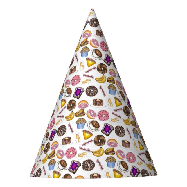 Breakfast Brunch Food Bagel Doughnut Toast Eggs Ba Party Hat (Front)