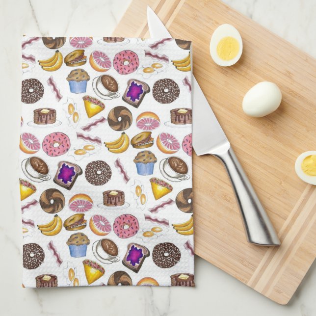 Breakfast Brunch Food Bagel Doughnut Toast Eggs Ba Tea Towel (Quarter Fold)