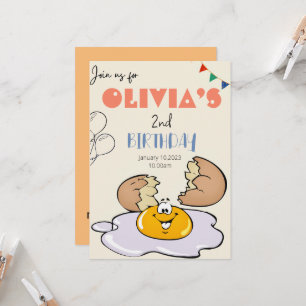 Breakfast brunch kids 2nd birthday party invitation