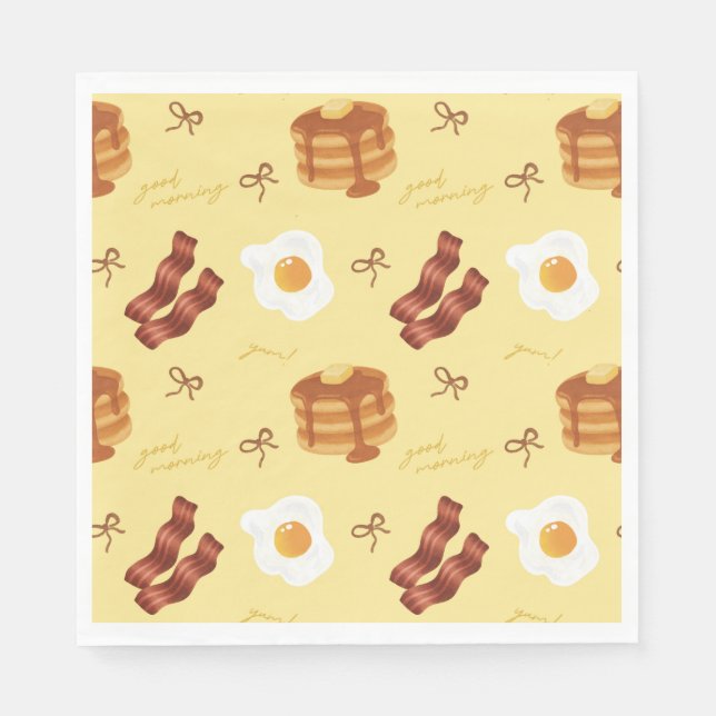 Breakfast Brunch Theme Bacon Eggs Pancakes Pattern Napkin (Front)