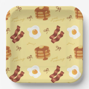 Breakfast Brunch Theme Bacon Eggs Pancakes Pattern Paper Plate