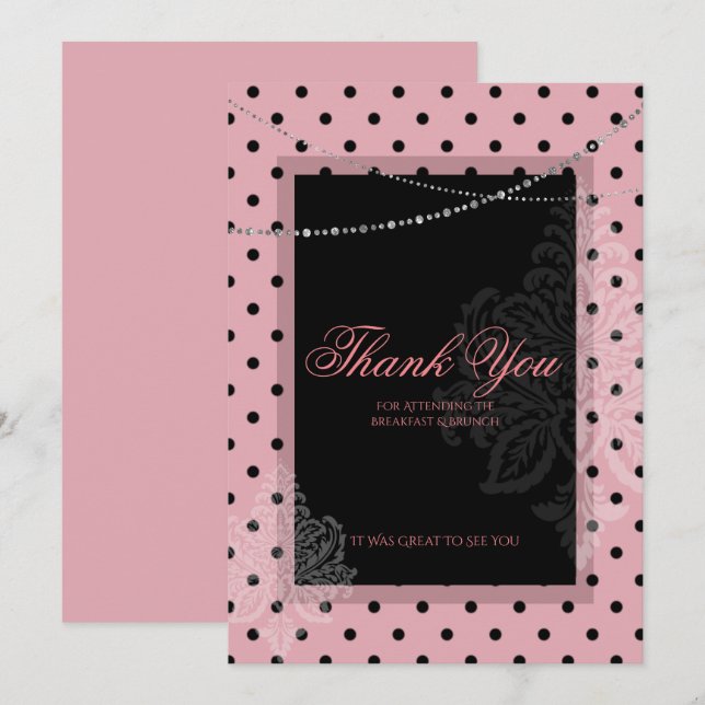 Breakfast brunch with dots pink thank you card (Front/Back)