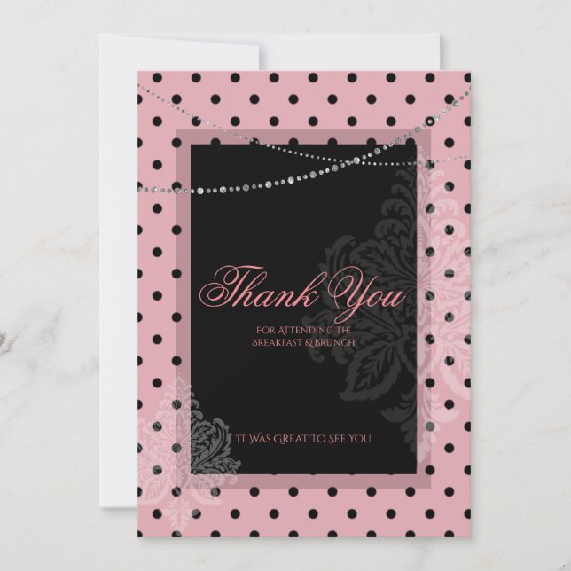 Breakfast brunch with dots pink thank you card (Front)