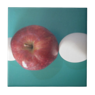 Breakfast Buddies: Two Eggs $an Apple Still Life Ceramic Tile