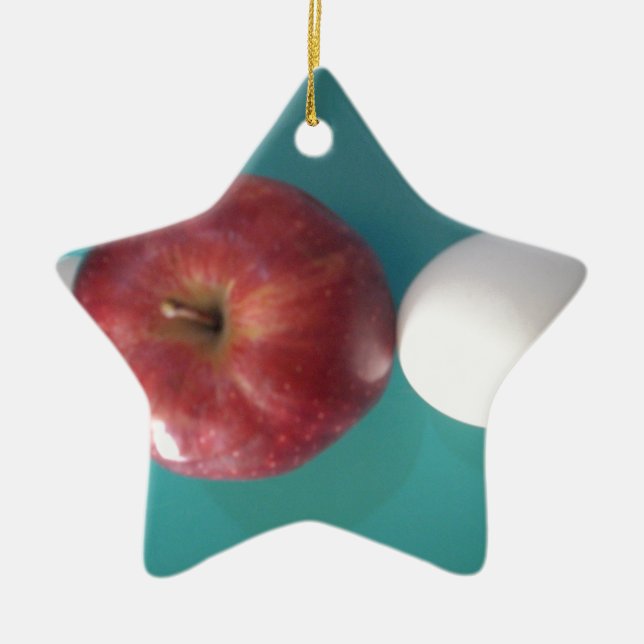 Breakfast Buddies: Two Eggs $an Apple Still Life Ceramic Tree Decoration (Front)