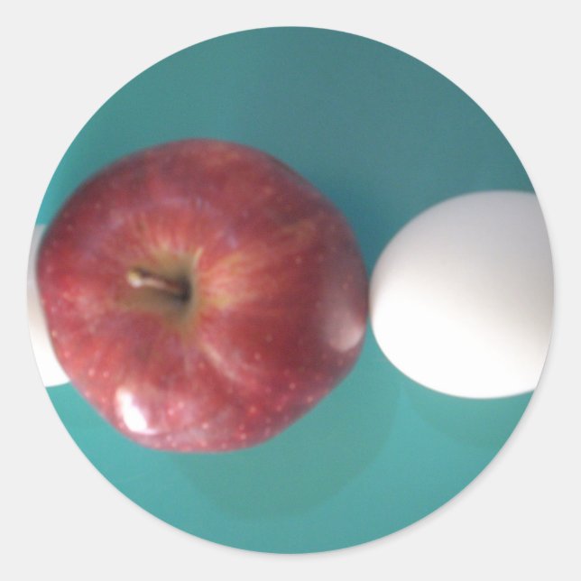 Breakfast Buddies: Two Eggs $an Apple Still Life Classic Round Sticker (Front)