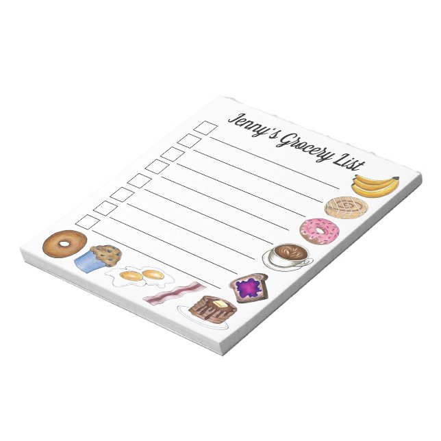 Breakfast Food Favourites Personalised Grocery Lis Notepad (Rotated)