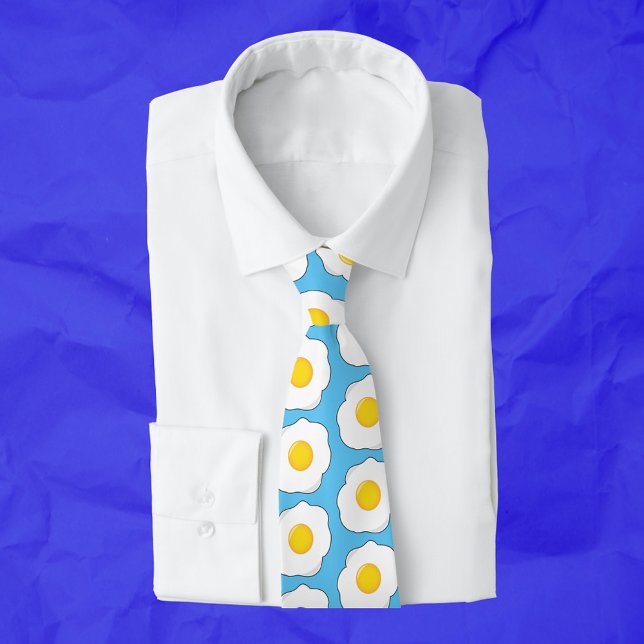 Breakfast Fried Eggs Pattern Foodie Blue Tie (Creator Uploaded)