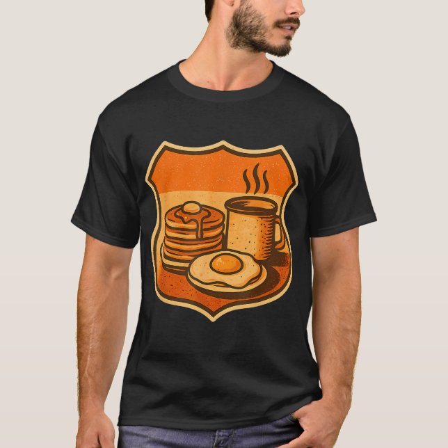  Breakfast Highway Badge  Pancakes Egg  Coffee T-Shirt (Front)