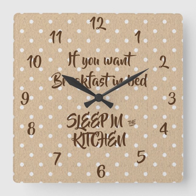 Breakfast in Bed Quote Funny Kitchen  Square Wall Clock (Front)