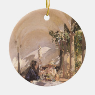 Breakfast in Loggia by Sargent, Vintage Victorian Ceramic Ornament