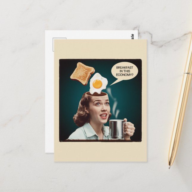 Breakfast In this economy Surreal Woman Postcard (Front/Back In Situ)