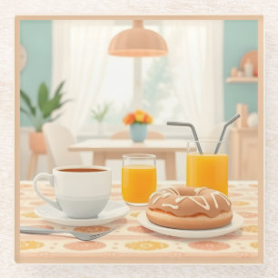 Breakfast Morning Coffee Doughnut Glass Coaster