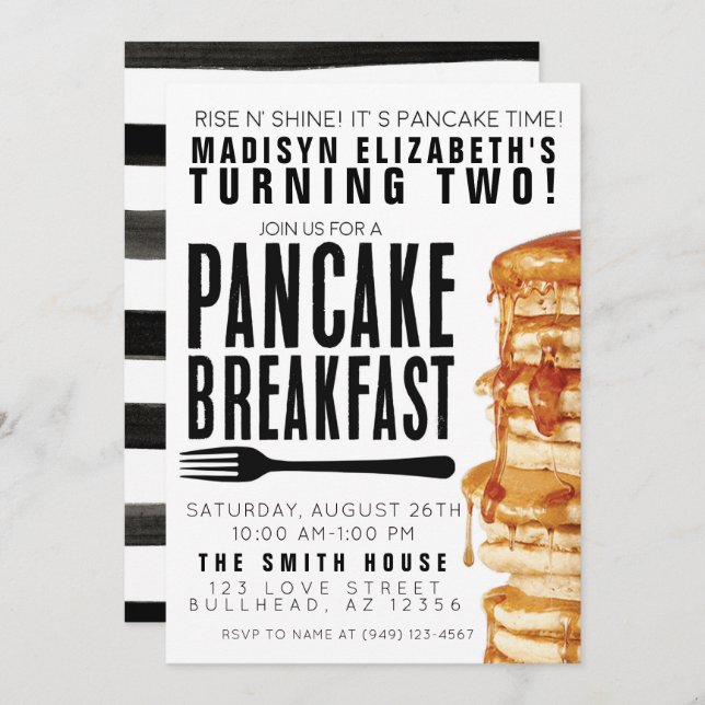 Breakfast Pancakes and Pyjamas Party Birthday Invitation (Front/Back)