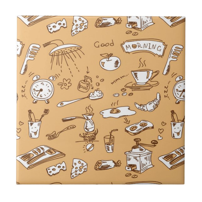Breakfast Pattern 2 Ceramic Tile (Front)