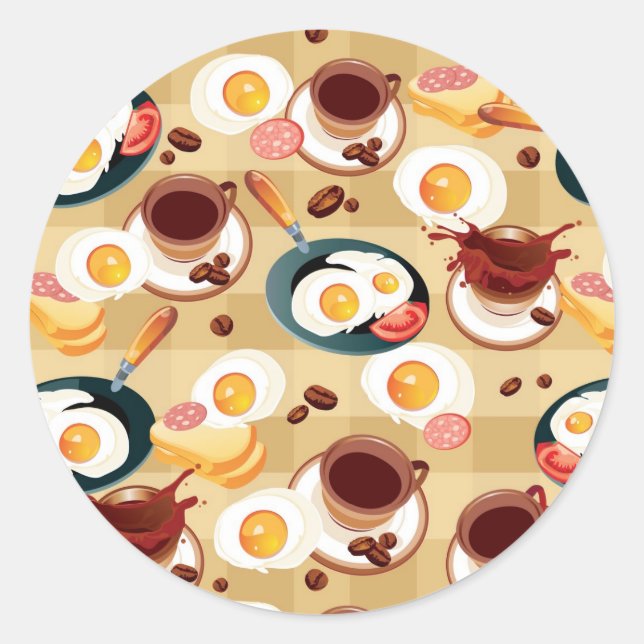 Breakfast Pattern 3 Classic Round Sticker (Front)