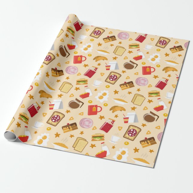 Breakfast Pattern Wrapping Paper (Unrolled)