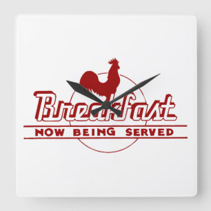 Breakfast Rooster Square Wall Clock