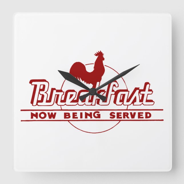 Breakfast Rooster Square Wall Clock (Front)