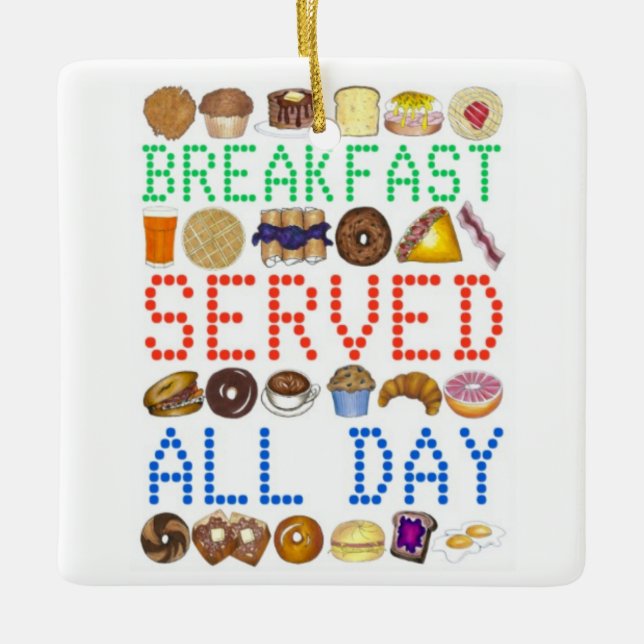 Breakfast Served All Day Neon Diner Sign Foodie Ceramic Ornament (Front)