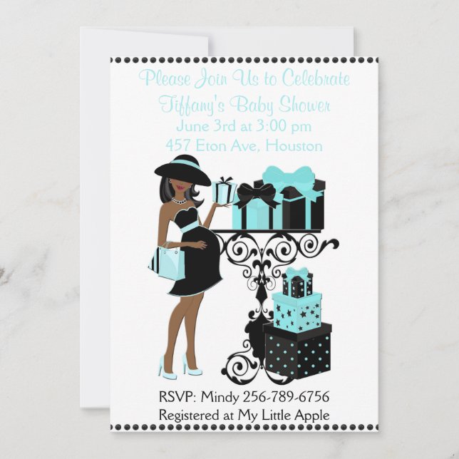 Breakfast Theme Blue Aqua Black Baby Shower Invite (Front)