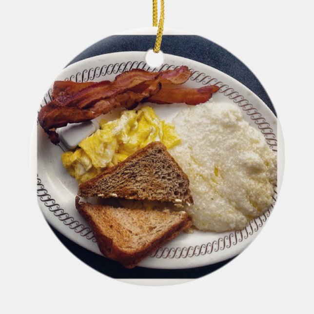Breakfast Time - Bacon Eggs Toast Grits Ceramic Ornament (Front)