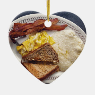 Breakfast Time - Bacon Eggs Toast Grits Ceramic Tree Decoration